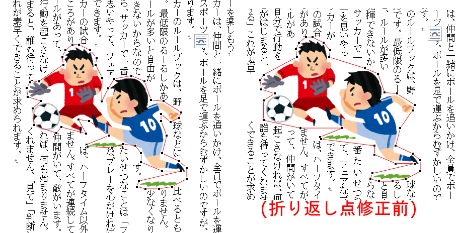 より内側に回り込ませた例