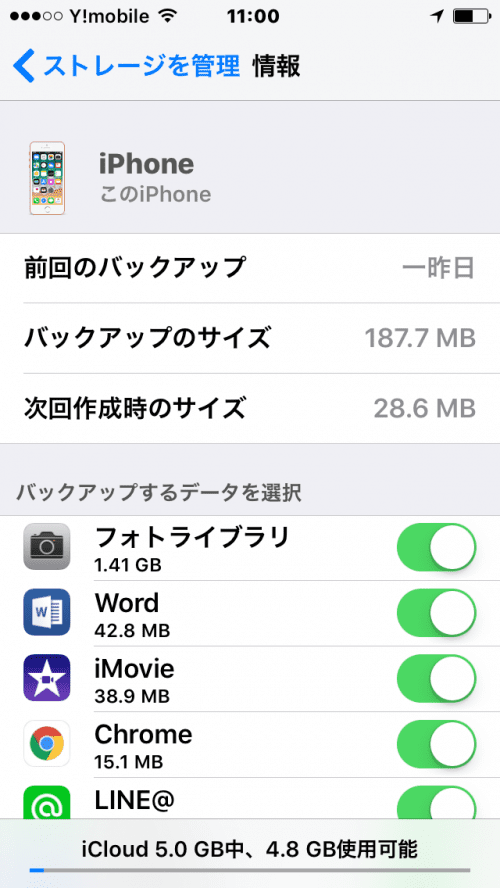 iCloudバックアップの詳しい内容