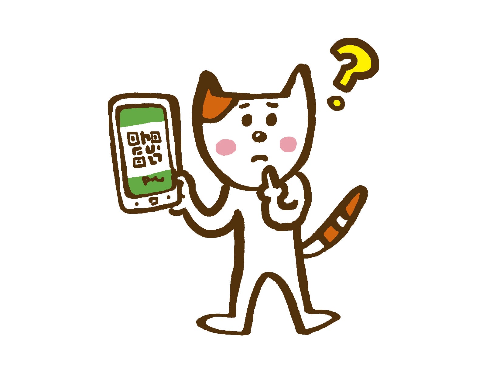 QRコードを表示して、はてな?となっているイラスト