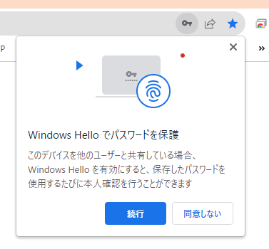 Windows Hello でパスワードを保護
このデバイスを他のユーザーと共有している場合、 Windows Hello を有効にすると、 保存したパスワードを 使用するたびに本人確認を行うことができます