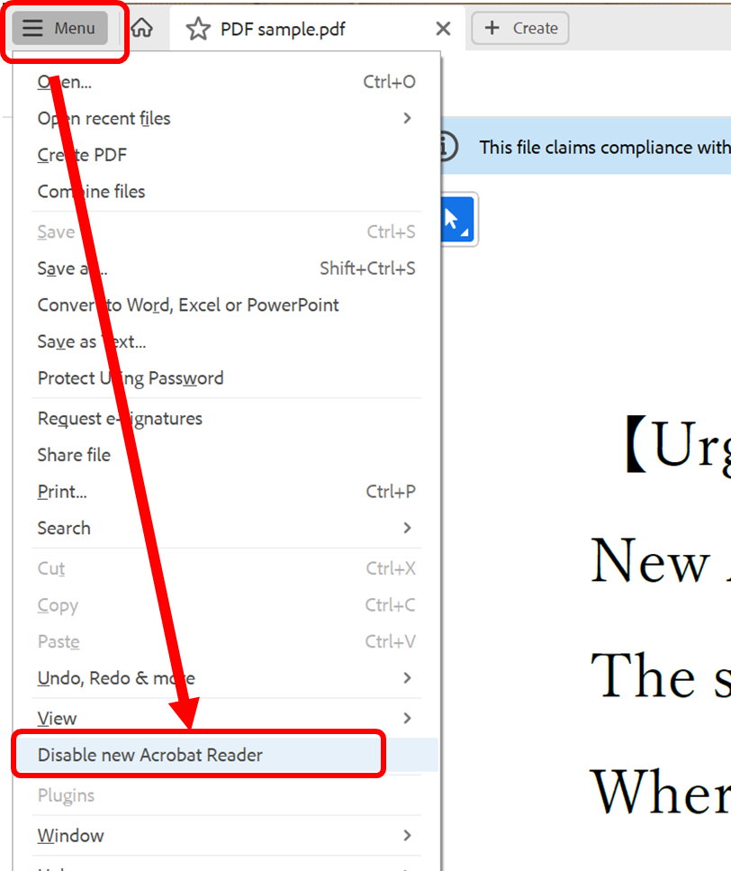In the new Acrobat Reader, you can disable it by going to the menu in the top-right corner and selecting "Disable the new Acrobat Reader."