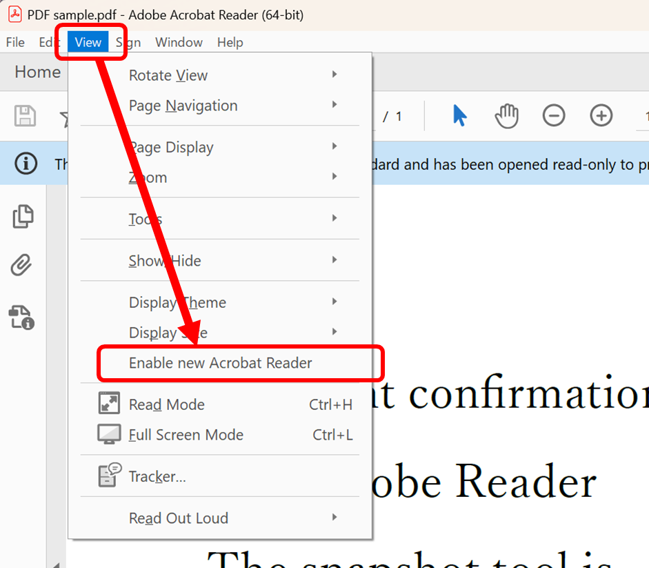 Under "View," you can enable the "Enable New Acrobat Reader" if you wish to switch back to it.